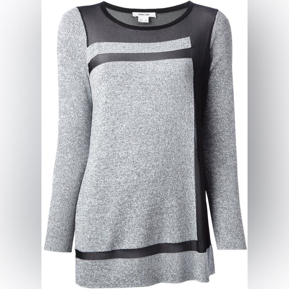Helmut Lang Charcoal sheer panel Knit Top edgy goth dark color‎ block minimal